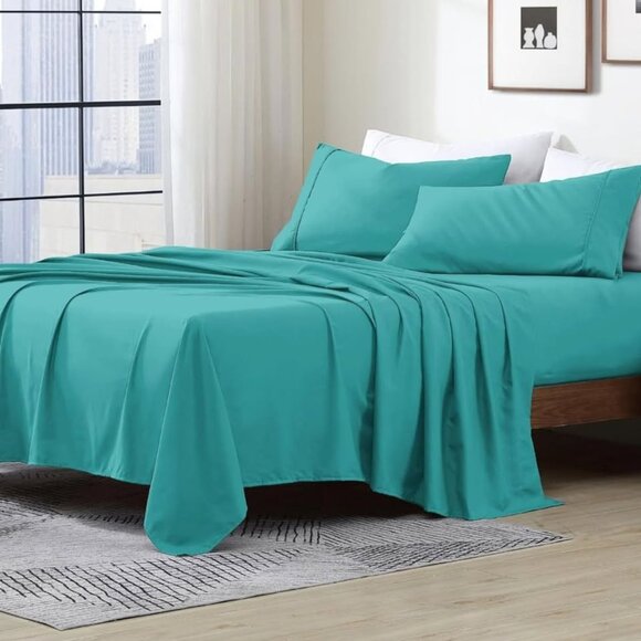 New 4-Piece King Deep Pocket Bedding Sheets • AQUA - Picture 2 of 3